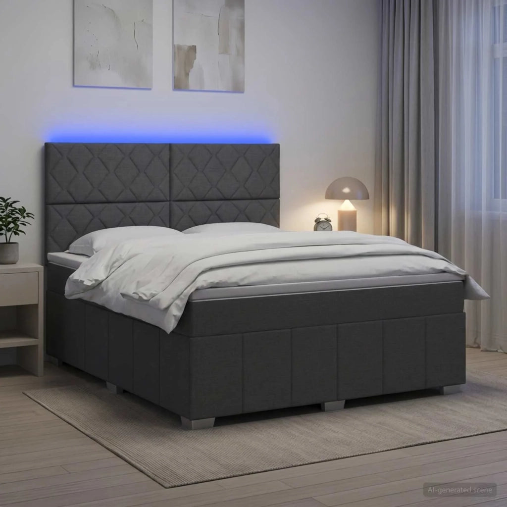 Letto Box Spring LED con Materasso Grigio Scuro 140 x 190 cm 3455606