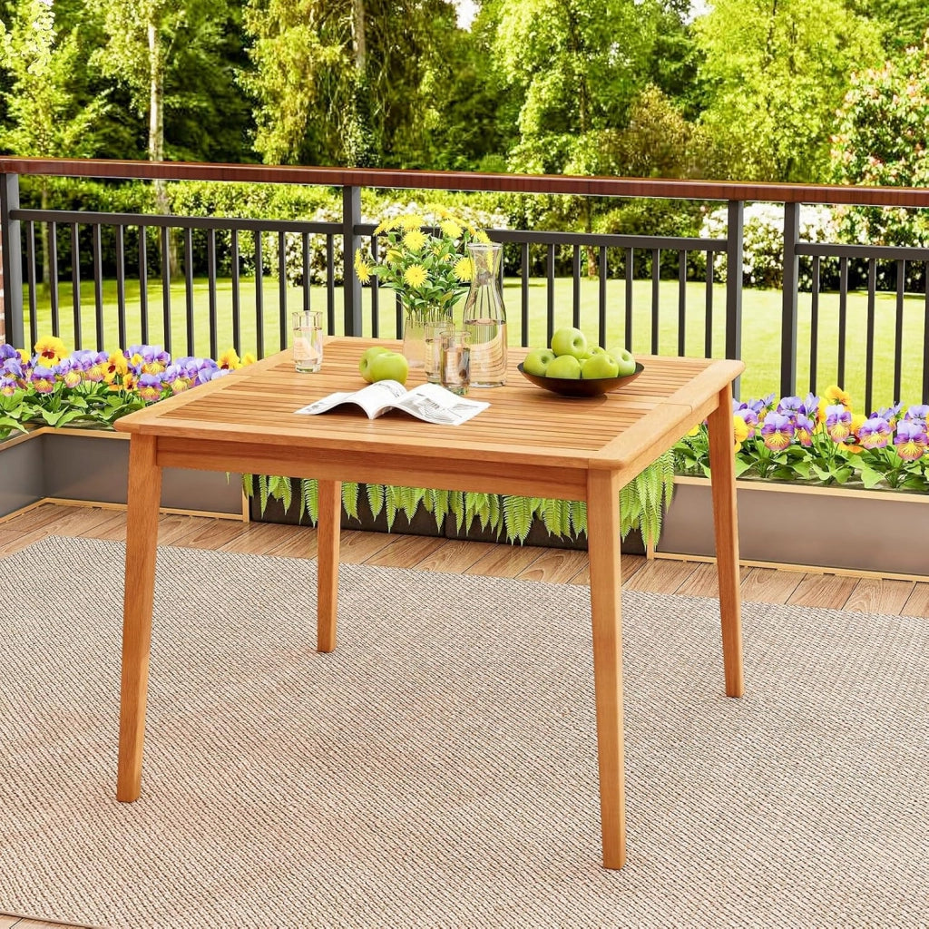 Tavolo da Pranzo Esterno 100 cm, Tavolo Quadrato da Giardino in Legno di Acacia, con Foro per Ombrellone 5 cm, 4 Posti, 100 x 100 x 75,5 cm, Portata 80 kg (100 x 100 x 75,5 cm)