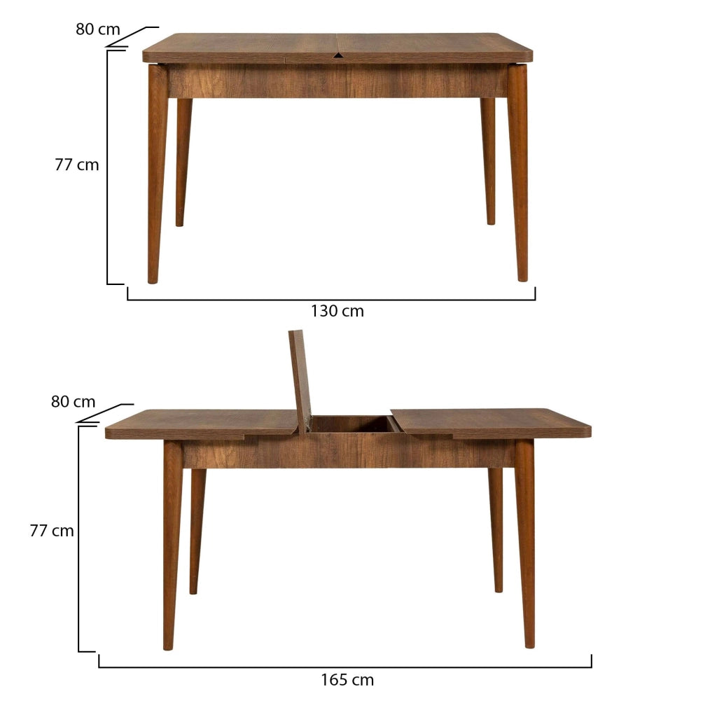 Tavolo allungabile Dorotea, Consolle con allunghe, Tavolo da pranzo multiuso, Ripiano estensibile da cucina, 130x80h77 cm, Noce
