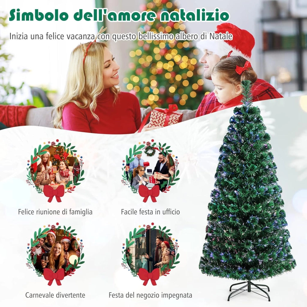 Albero di Natale Illuminato Albero di Abete Artificiale, con Fibra Ottica Cambia Colore, Verde (180cm)