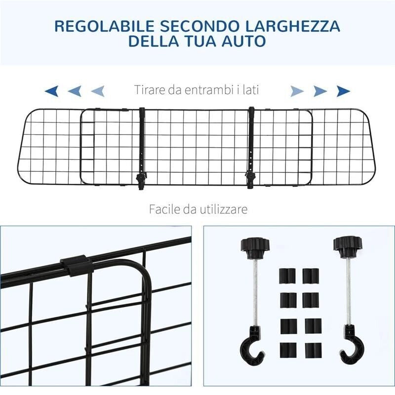 DIVISORIO AUTO PER CANI, BARRIERA REGOLABILE UNIVERSALE, 91-152 X 30 CM, NERO