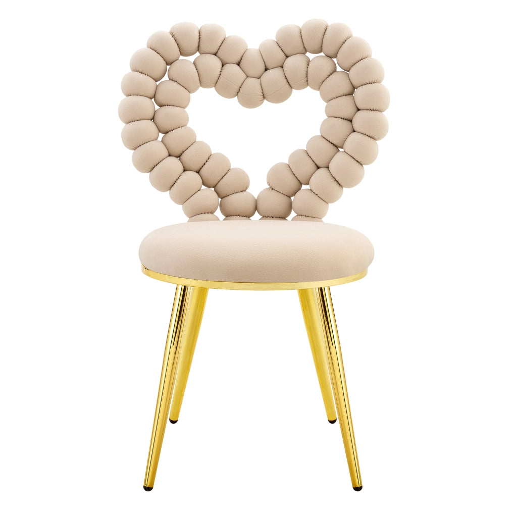 Sedie da Pranzo in Velluto ¨C MINIMAL ¨C Set 2 Pezzi, Schienale a Cuore, Gambe Dorate in Metallo, Beige