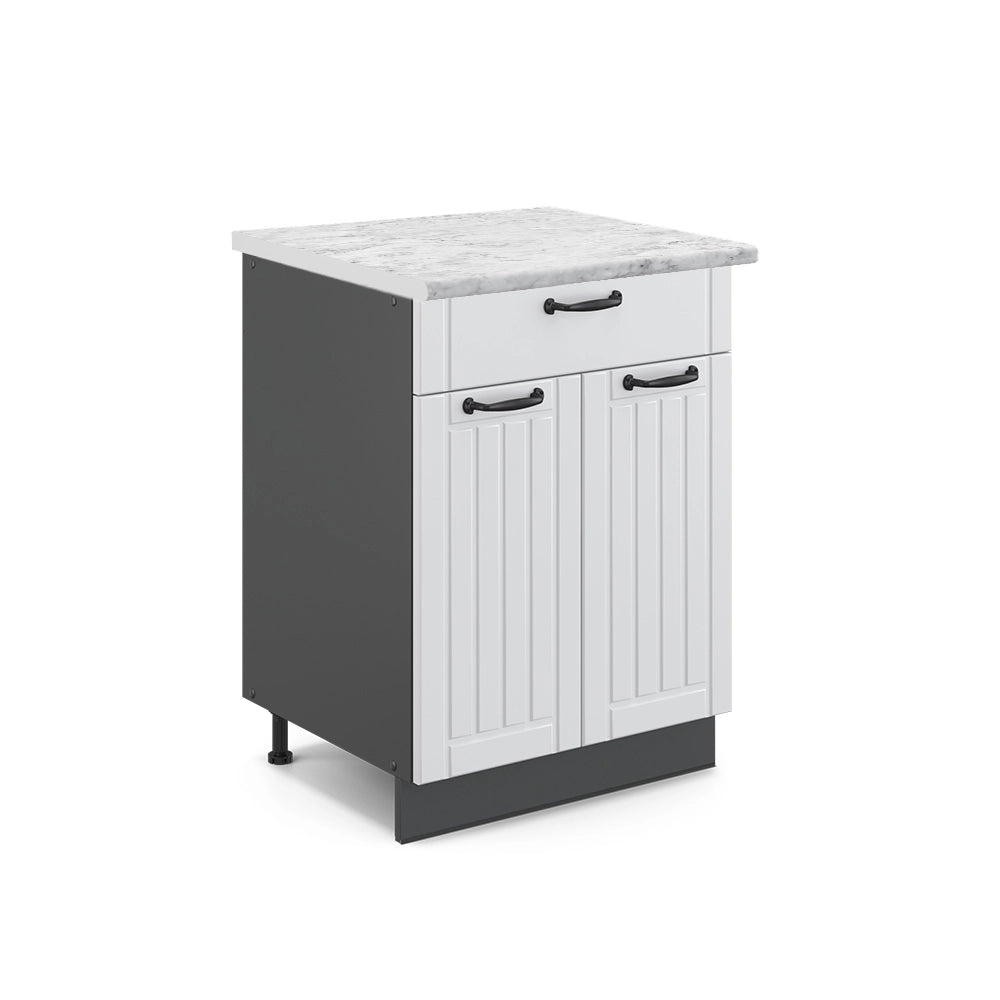 Mobiletto base per cucina Fame-Line Bianco rustico/Antracite 60 cm con cassetto, PL Marmo Vicco