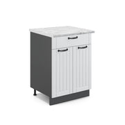 Mobiletto base per cucina Fame-Line Bianco rustico/Antracite 60 cm con cassetto, PL Marmo Vicco