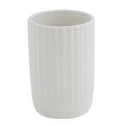 Trade Shop - Bicchiere Porta Spazzolini Dentifricio Arredo Bagno In Ceramica Rigata Bianca 87803 -