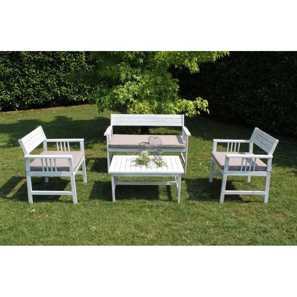 SALOTTO BALI BIANCO CON CUSCINI REALIZZATO IN LEGNO DI ACACIA