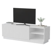Mobile porta TV Finita, Madia da salotto con due ante battenti, Design minimal e moderno, 150x40 h48 cm, Bianco