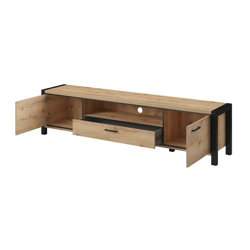 Mobile TV XL 210cm collezione TIVORA. Colore quercia e nero. 2 porte e 1 cassetto.