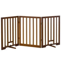 Cancellino per Cani Pieghevole a 3 Pannelli con Piedini Antiscivolo per Corridoi, Scale e Stanze, in Legno di Pino, 181x35x76 cm, Marrone Scuro