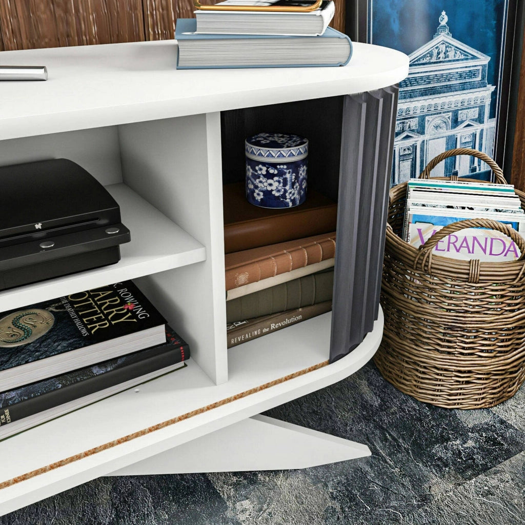 Mobile porta TV Bailu, Credenza da soggiorno, Armadio basso per TV, Base parete attrezzata, 180x43h60 cm, Antracite e Bianco