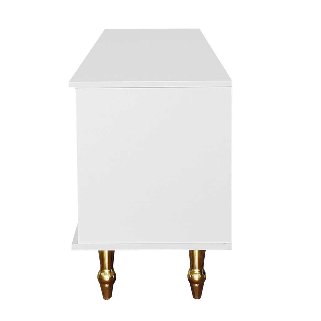 Mobile TV 175x38x55.5 cm; ante in PVC effetto rattan e cassetti push-to-open; truciolare bianco
