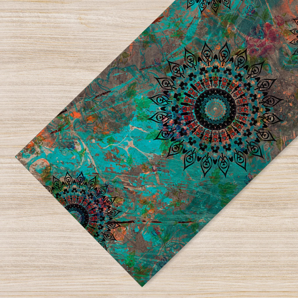 Tappeto passatoia fantasia made in Italy antiscivolo lavabile aderente Mandala Ottanio - 50x450 cm