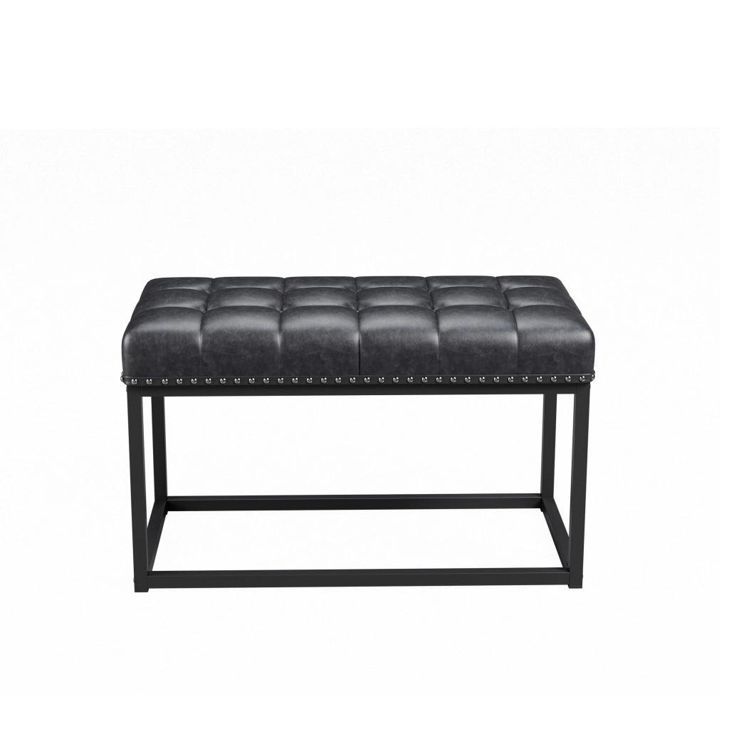 Panca imbottita vintage nera 91 cm con seduta capitonné e struttura in metallo