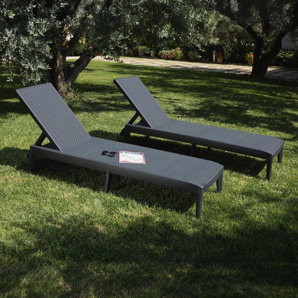 Lettino Sdraio Prendisole da Giardino in Resina Numana Antracite 186 x 60 x 29 cm