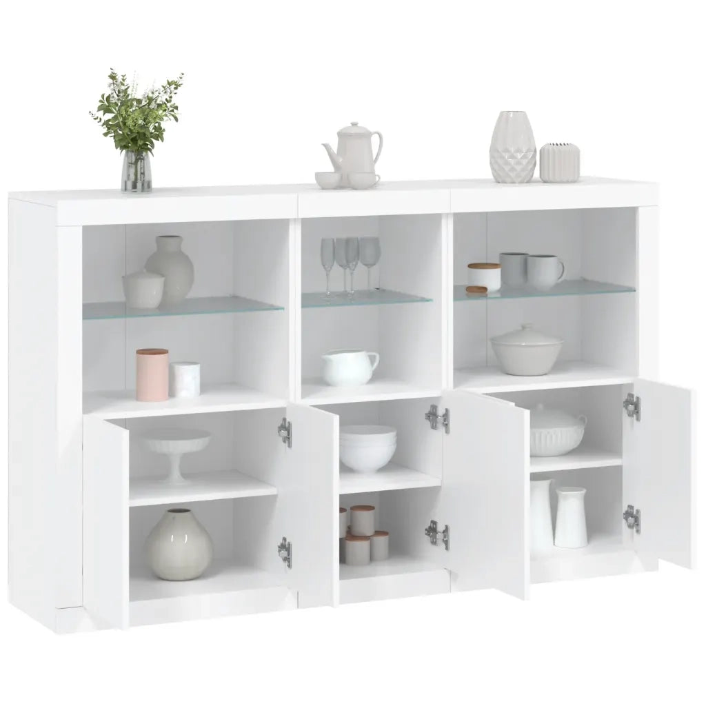 Credenza con Luci LED-Buffet-Armadio da cucina Bianca 162x37x100 cm 450140