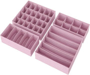Organizzatore di intimo, contenitore per intimo pieghevole, organizzatore per cassetto pieghevole, cassetti per calze, reggiseni e cravatte, tessuto non tessuto con separatori, set da 4, rosa