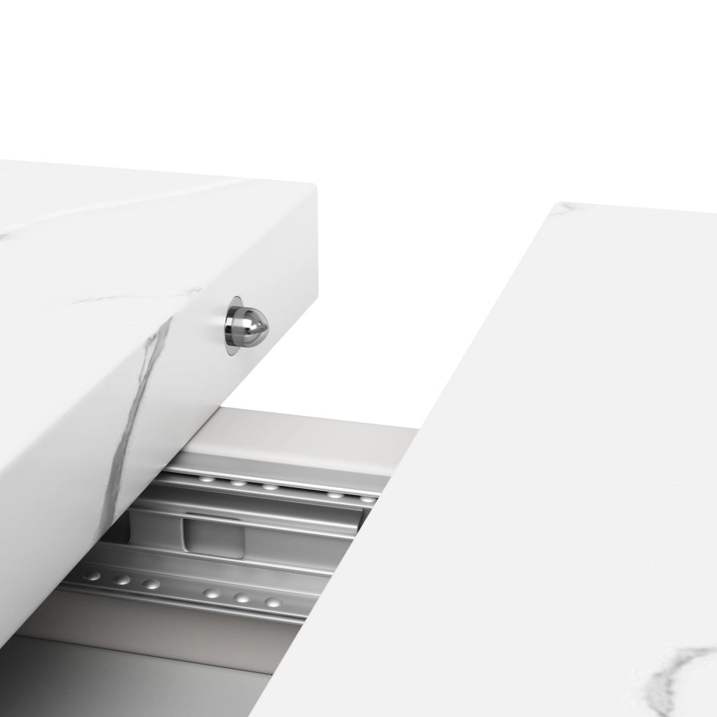 Tavolo da pranzo allungabile 118-157x75x76.4 cm; MDF effetto marmo bianco