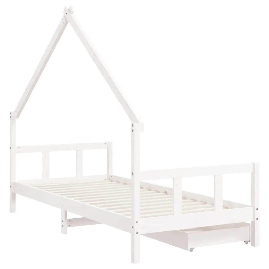 Giroletto Bambini | Letto Infantile | Lettino con Cassetti Bianco 90x190 cm Massello Pino
