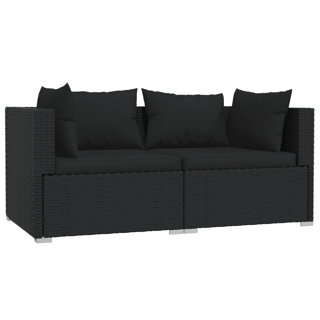 Set Divani da Giardino 3 pz | Set Salotto da Giardino con Cuscini in Polyrattan Nero