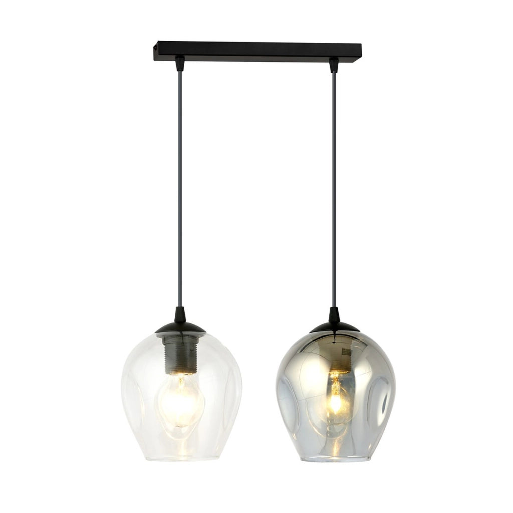 Lampada a sospensione Istar in acciaio nero con doppi diffusori in vetro