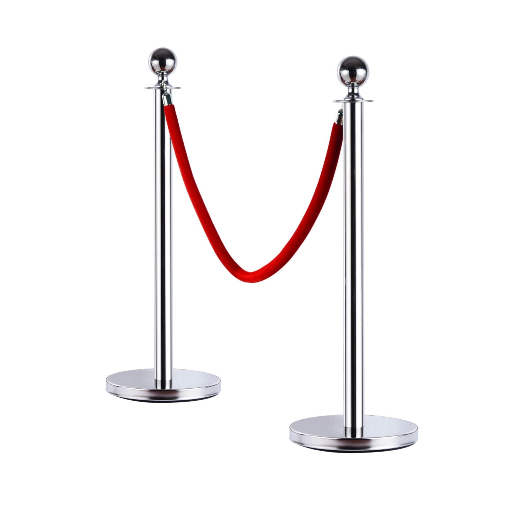 Transenne Elimina Separacode Paletti di Delimitazione con Corde Rosso Acciaio Inox §¶32 x 95CM Argento