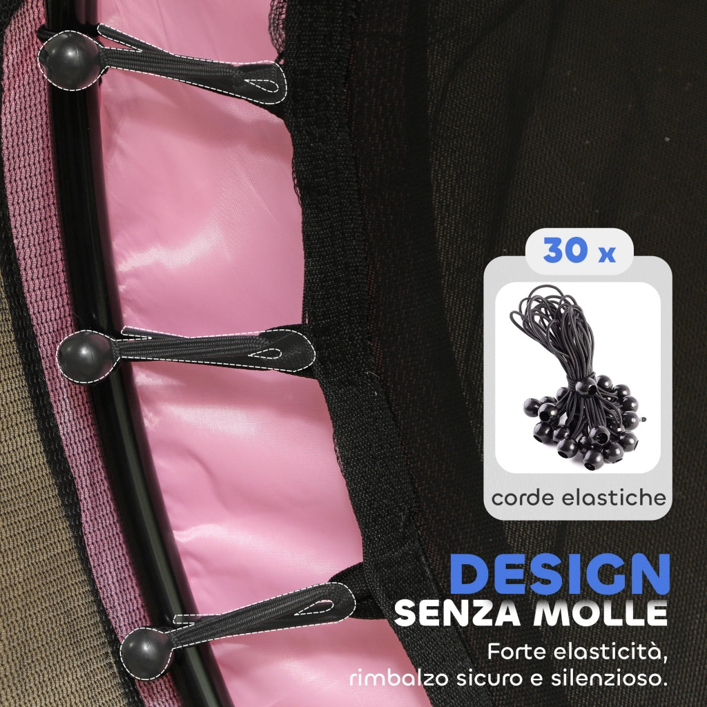 Tappeto Elastico per Bambini con Rete di Sicurezza e Pali Imbottiti Et¨¤ 3-10 Anni, ?140 x 190 cm, Rosa