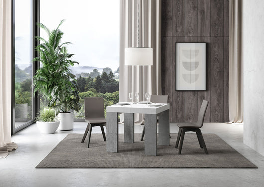 Tavolo Allungabile 90/246x90x77 cm Roxell Mix piano Bianco Frassino - gambe Cemento