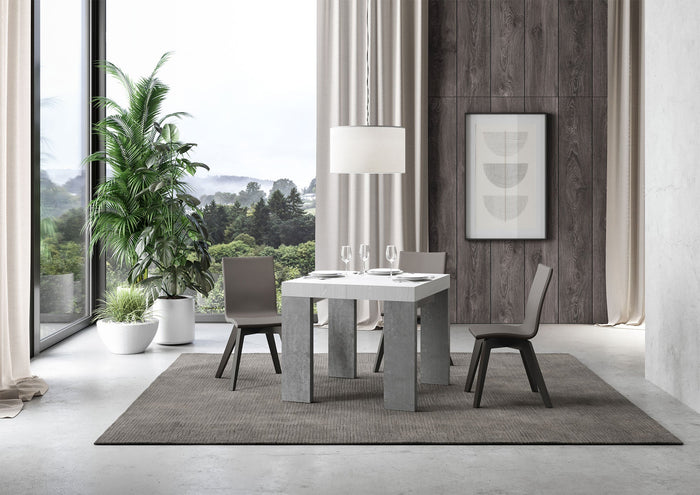 Tavolo Allungabile 90/246x90x77 cm Roxell Mix piano Bianco Frassino - gambe Cemento