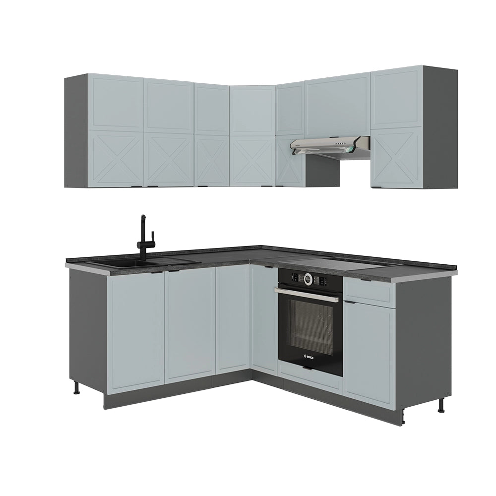Vicco Cucina angolare completa Azzurro-grigio/antracite 160 x 190 cm , PL Antracite