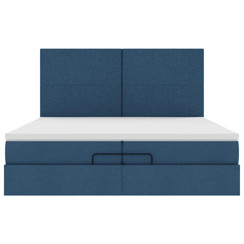 Struttura Letto Pouf con Materassi Blu 200x200 cm in Tessuto 3313954