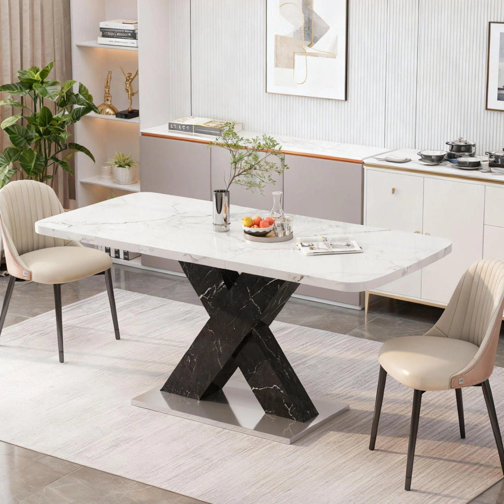 Tavolo da pranzo allungabile 120-160x80 cm bianco e nero
