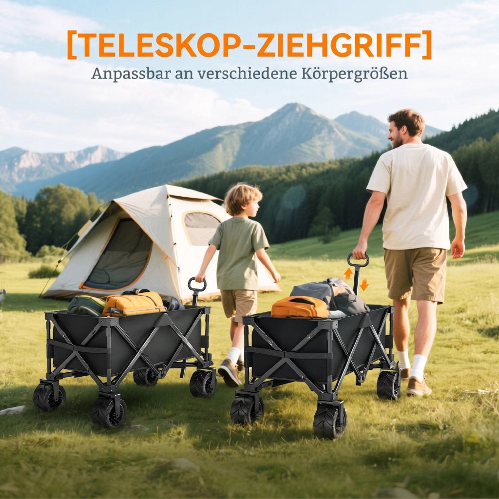 Carro Pieghevole per Spiaggia con Ruote 360¡ã ¨C Zephmum ¨C 108x55x55 cm Nero