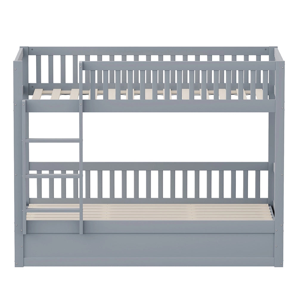 Letto a Castello/Cucce Bambini – Xylo – 90x200cm Legno Massello, Sollevamento Idraulico, Grigio, Robusto