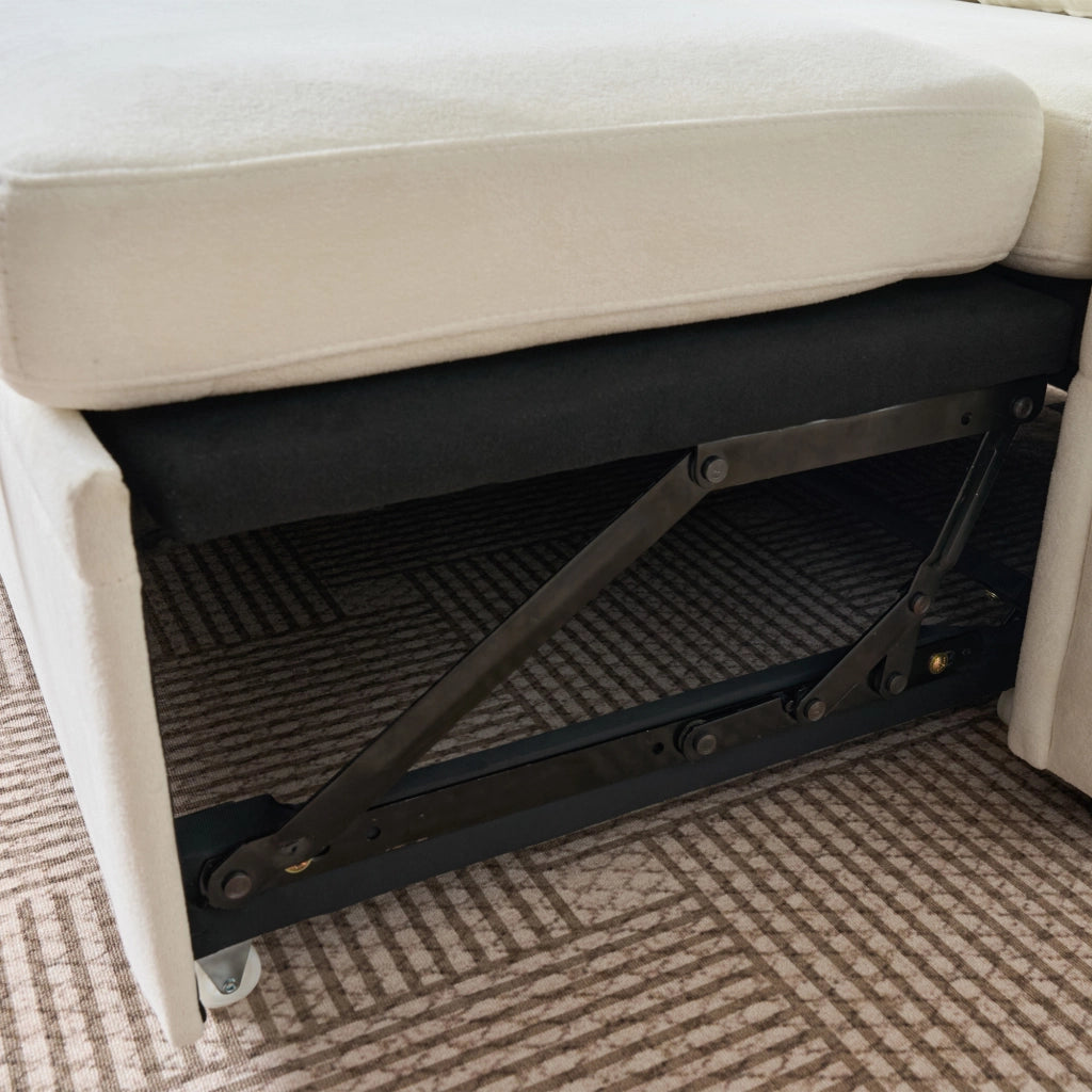 Divano angolare a U trasformabile con contenitore in ciniglia beige