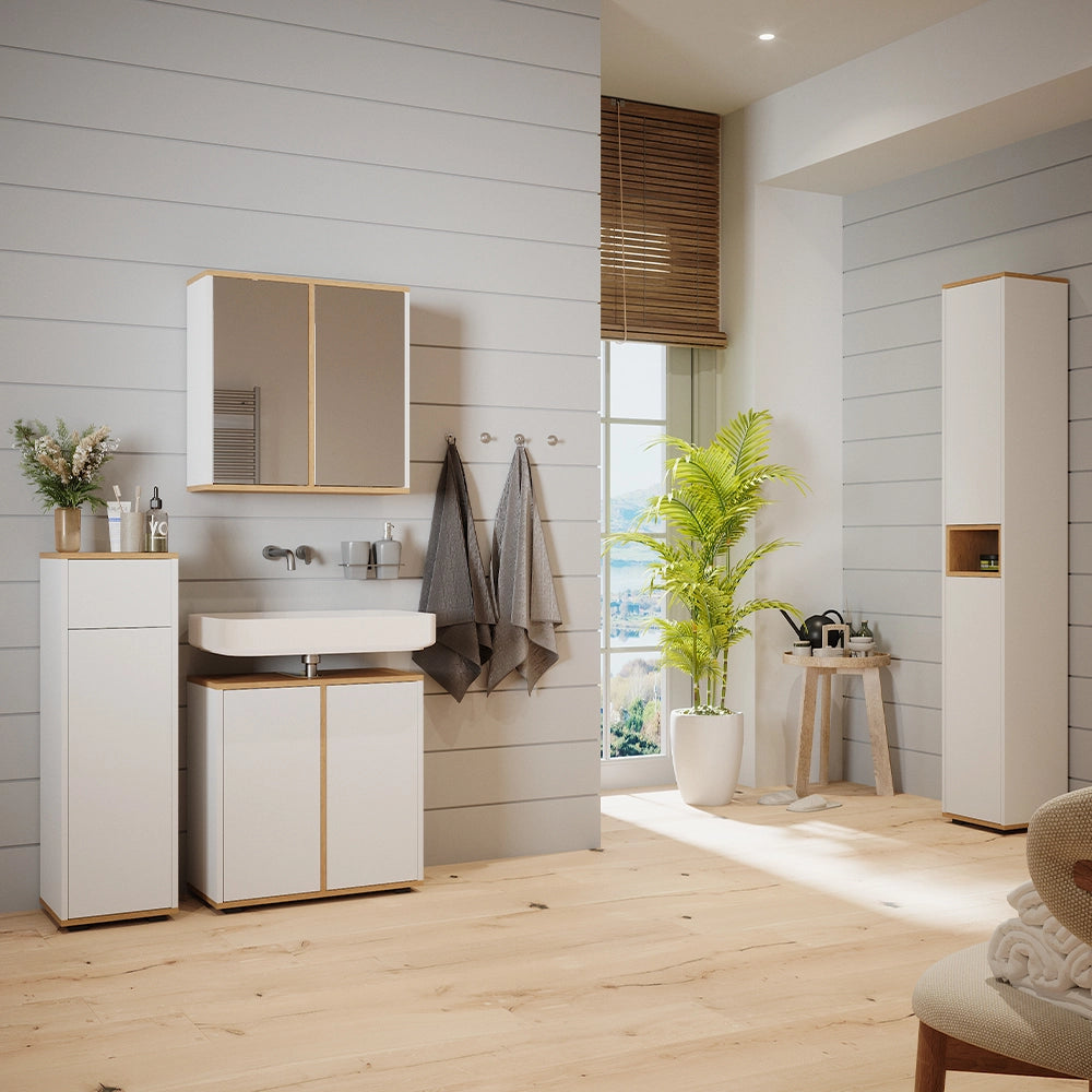 Vicco Set mobili bagno Bianco/Artisan 4 pezzi, con unità alta e unità midi