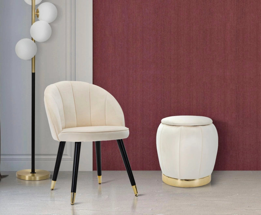 Puff Contenitore Paris Ø43x43 cm in Legno Spugna e Poliestere Crema e Oro
