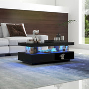 Tavolino da caff¨¨ nero lucido 95x50x42,5 cm con 4 inserti in vetro, 2 cassetti e 2 vani a giorno