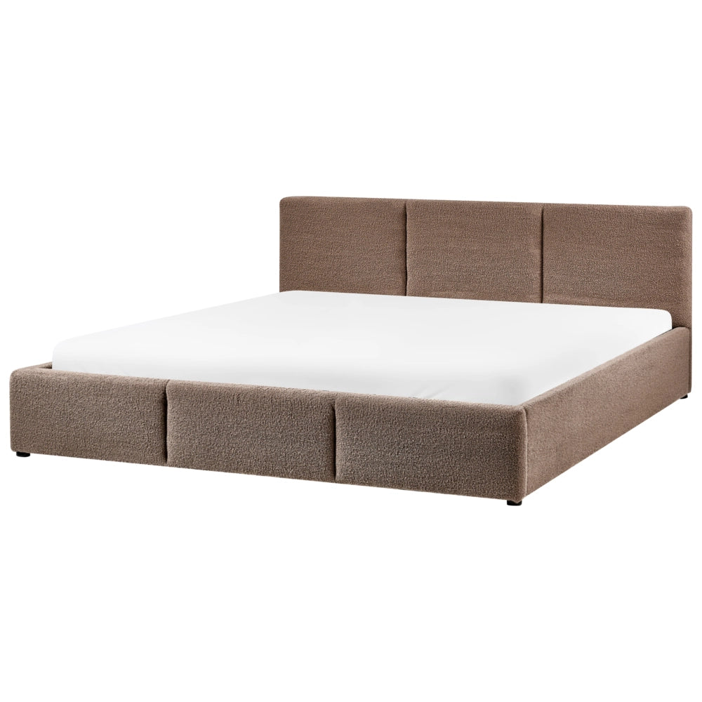 Letto matrimoniale in tessuto bouclè bianco sporco con contenitore 180 x 200 cm Testiera Rivestita Funzione Contenitore