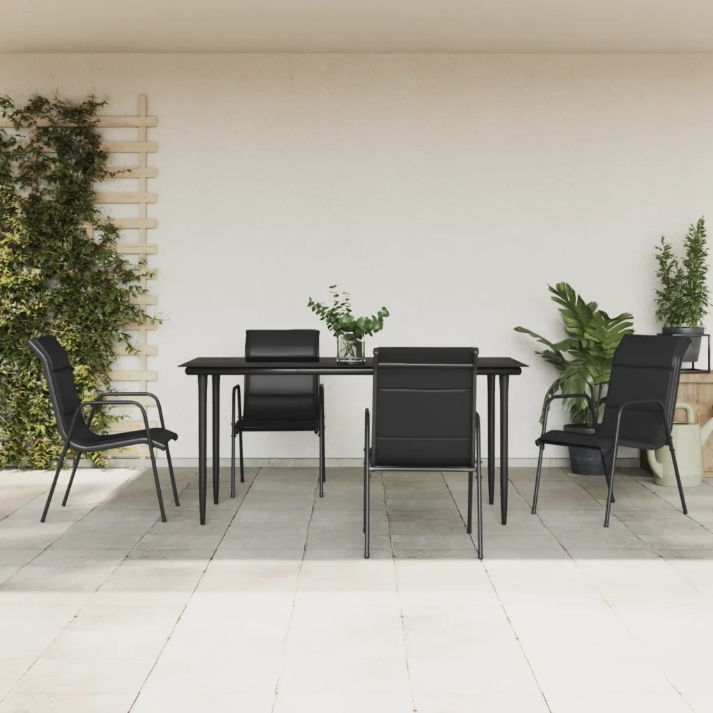 Set da Pranzo da Giardino 5 pz | Set Salotto da Giardino Nero in Acciaio e Textilene