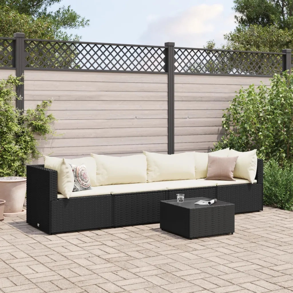Set Divani da Giardino 5 pz con Cuscini Nero in Polyrattan 3308008