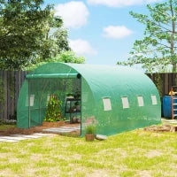 Serra Tunnel da Giardino 3 x 4 x 2 m con Porta Avvolgibile e Grandi Finestre, in Acciaio Zincato e PE, Verde