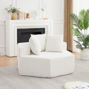 Fauteuil modulare esagonale in chenille con tre cuscini e base antiscivolo, beige per composizioni versatili