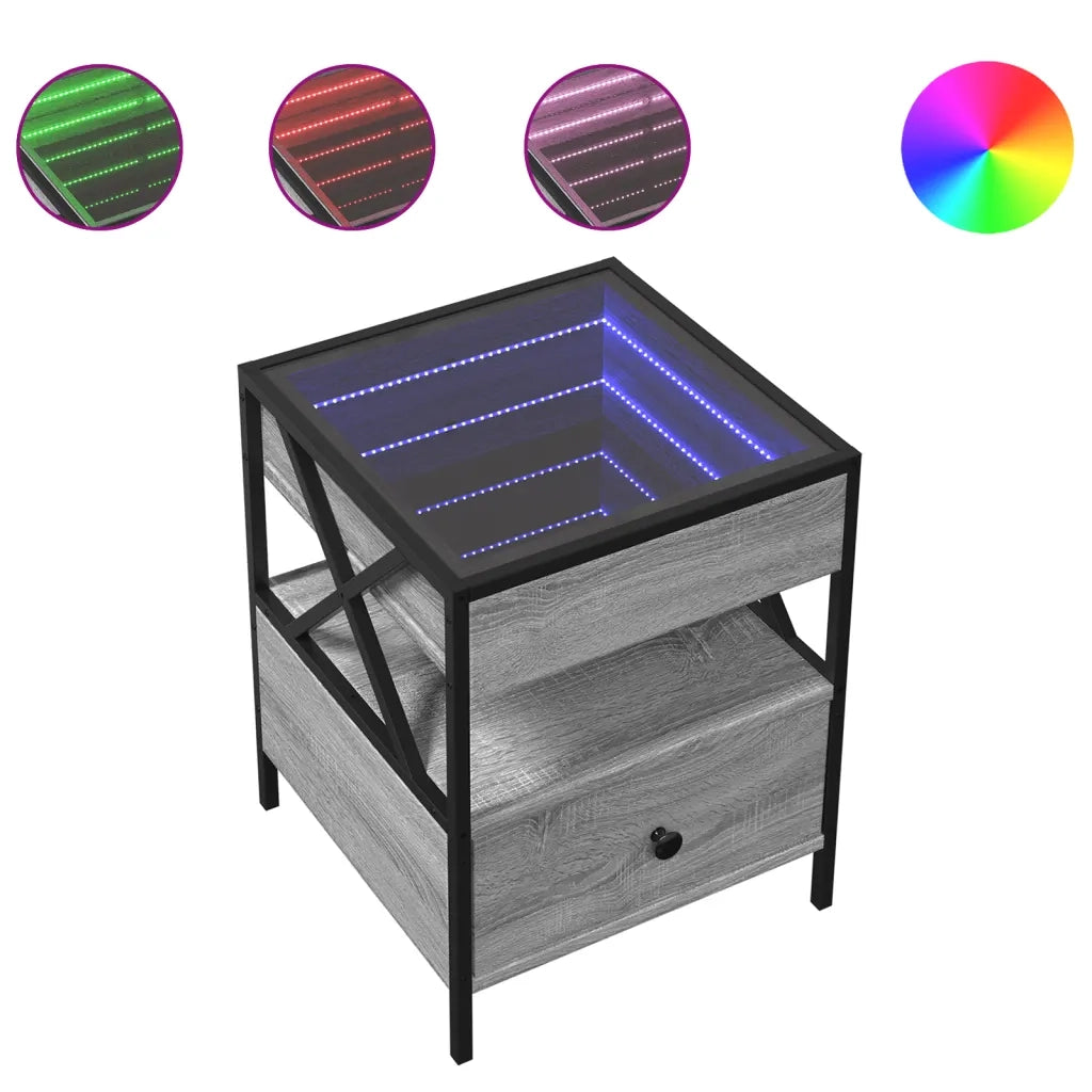 Comodino | Armadio da Notte | Mobiletto da notte con LED Infinity Grigio Sonoma 40x40x51 cm