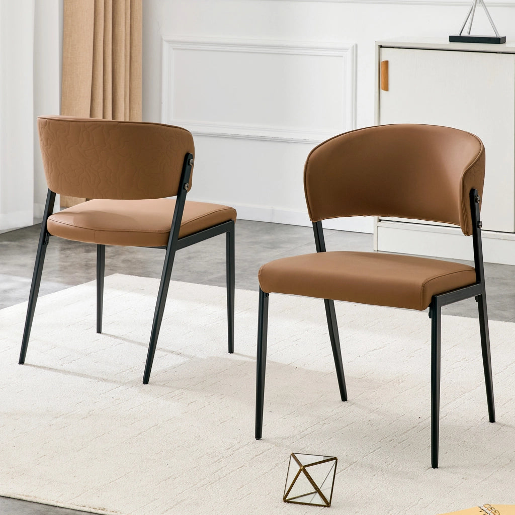 Sedia da pranzo moderna in pelle PU con schienale ergonomico e gambe in metallo marrone