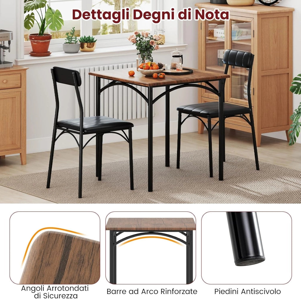 Set Tavolo e 2 Sedie, Tavolino e Sedie da Balcone con Schienali e Sedute Imbottiti, Gambe in Metallo, Mobili Salvaspazio per Cucina, Ristorante e Bistro