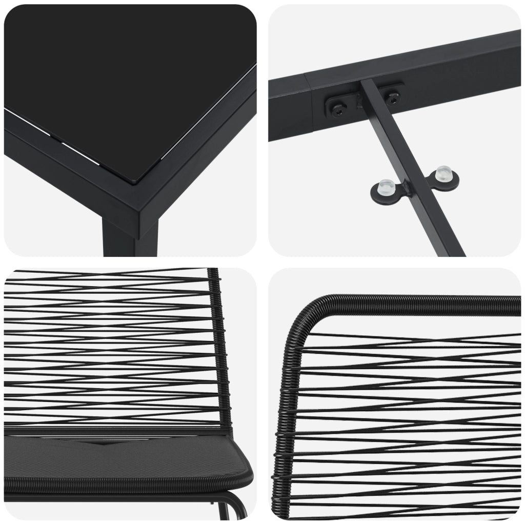 Set da Pranzo da Giardino 3 Pezzi in Rattan Poli Nera