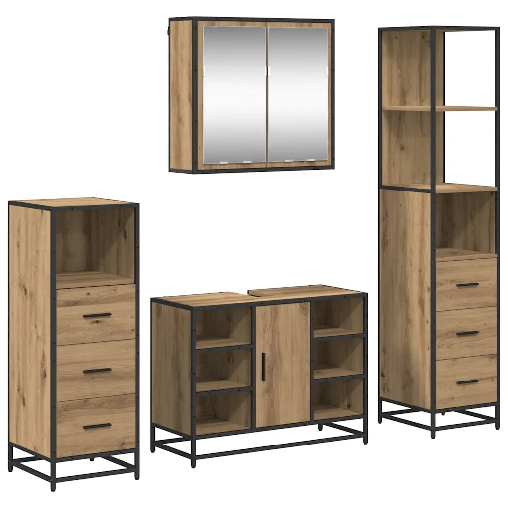 Set di mobili per il bagno con porta 4 pcs Rovere artigianale 3402355