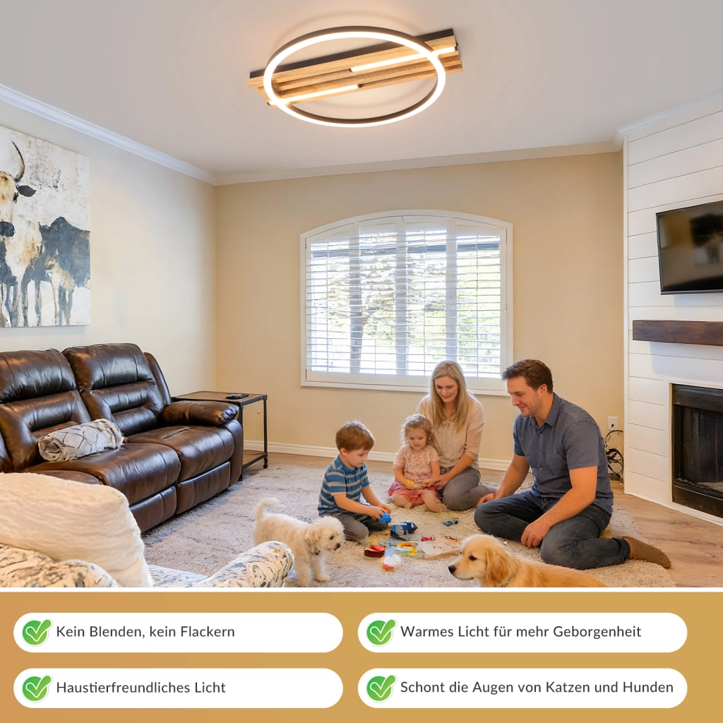 ZMH Lampada da Soffitto LED Legno 24W 38cm Luce Calda Nero Anello Moderna per Camera da Letto Soggiorno