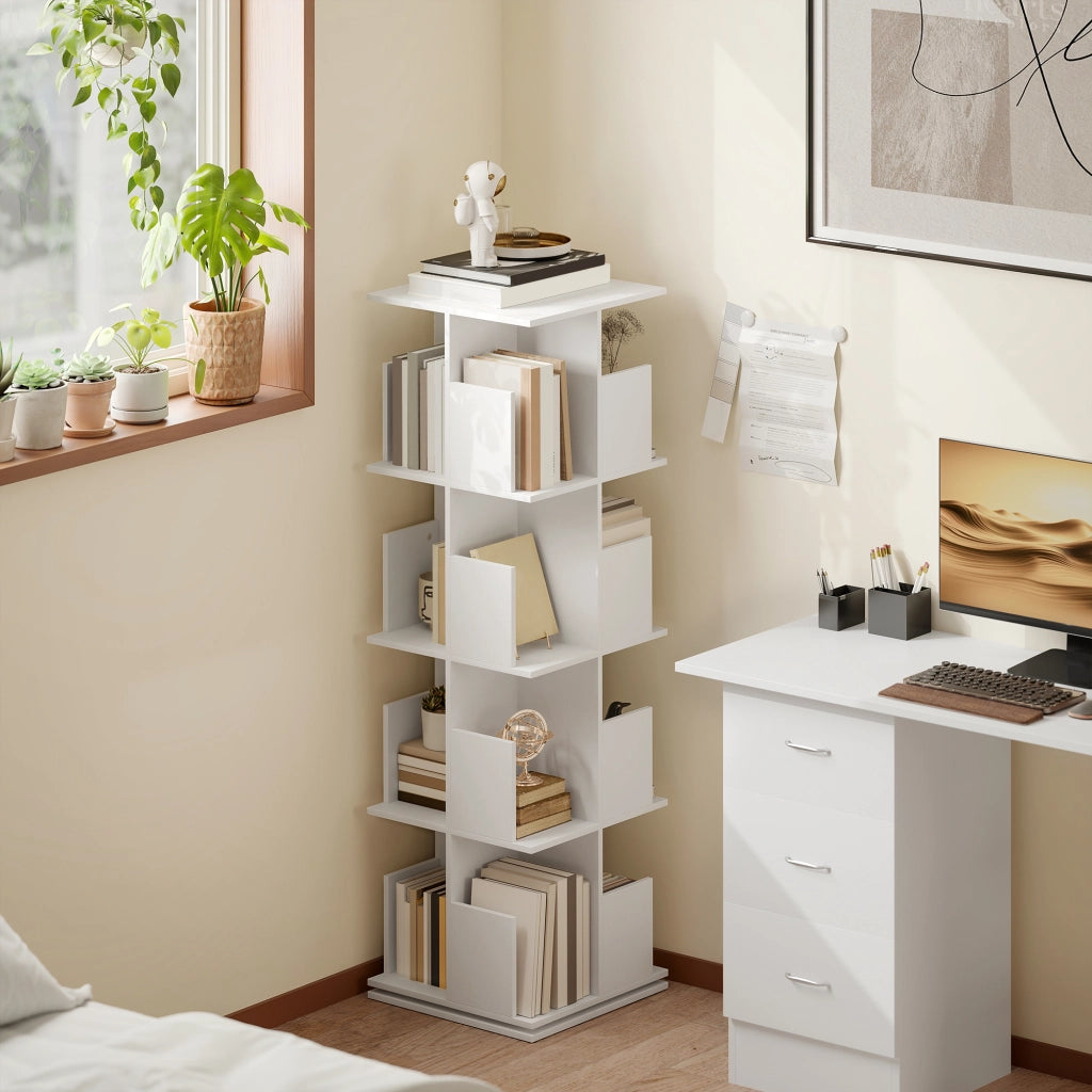 Libreria rotante a 4 livelli con scomparti ¨C zephmum ¨C bianco 39x39x128 cm