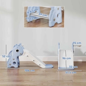 SCIVOLO per bambini a forma di giraffa con canestro e pallone Blu 106x51,5x52 cm